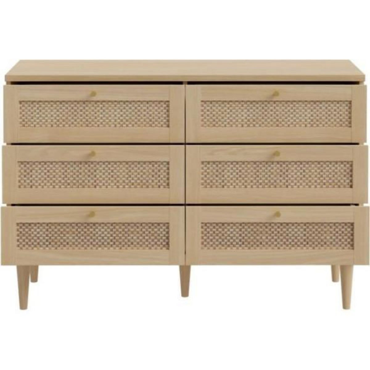 MARKET24 Commode - 6 tiroirs - Décor Chene - Cannage - L120 x P41,4 x H80 cm - CALASETTA