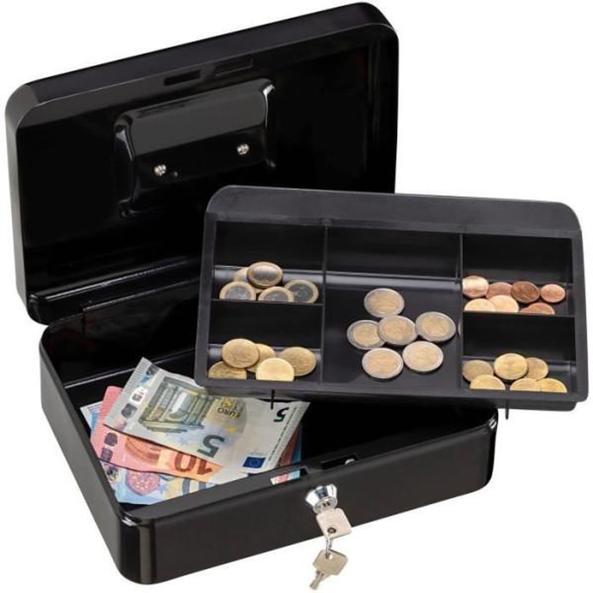 Voir la diapositive 5 : BURG WACHTER Caissette a monnaie - BURG WACHTER - Money 5025 Black - Acier noir - Ouverture a clé - Élégante