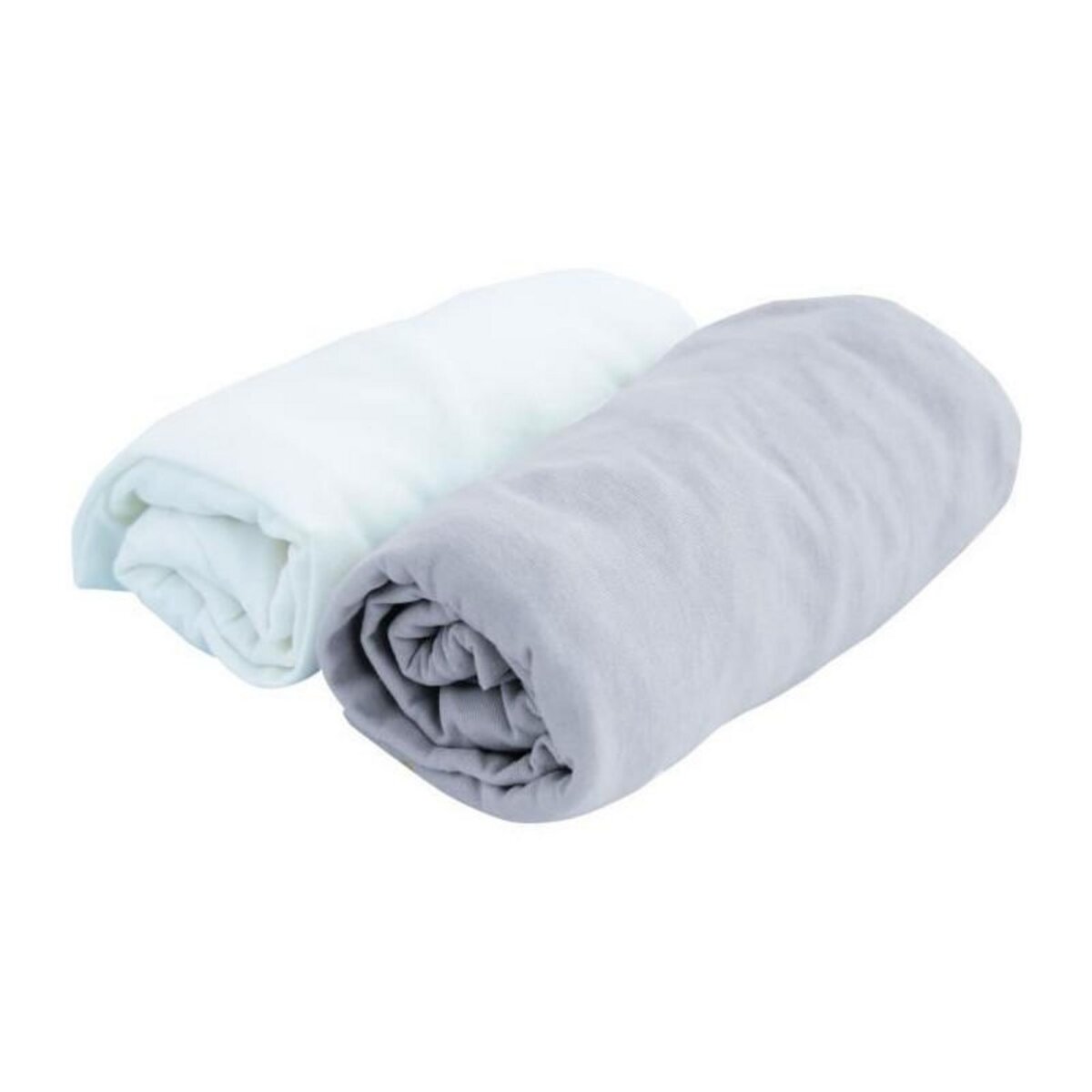 DOMIVA DOMIVA Lot de 2 draps housses jersey - 130 g/m2 - 70 x 140 cm - Blanc et perle