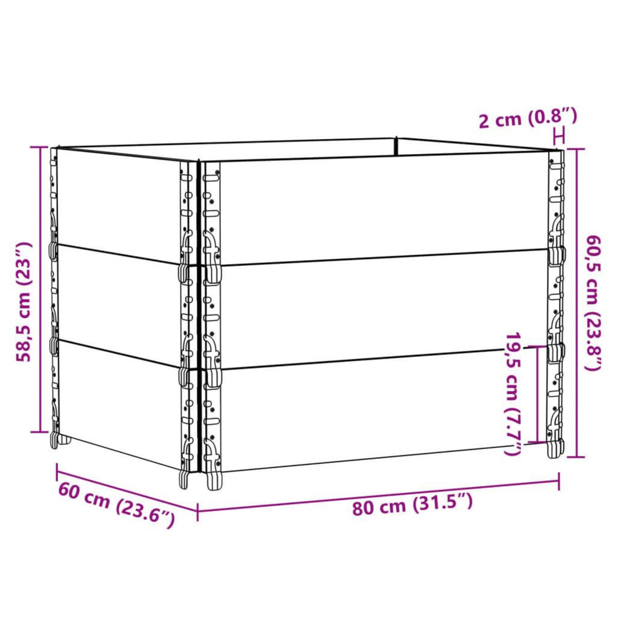 VIDAXL Jardiniere noir 80x60 cm bois massif de pin