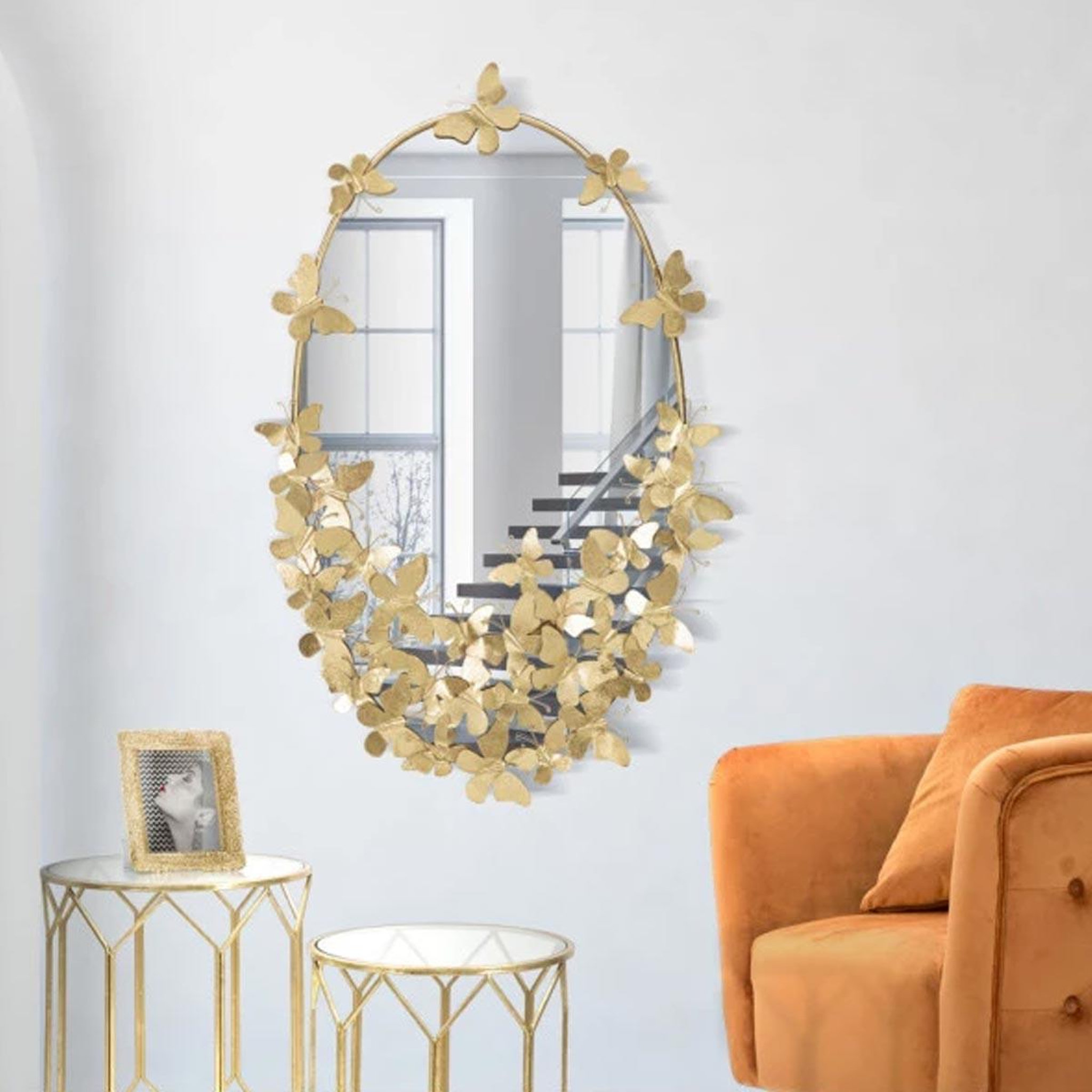 Voir la diapositive 6 : Paris Prix Miroir mural design  butterfly  89cm or