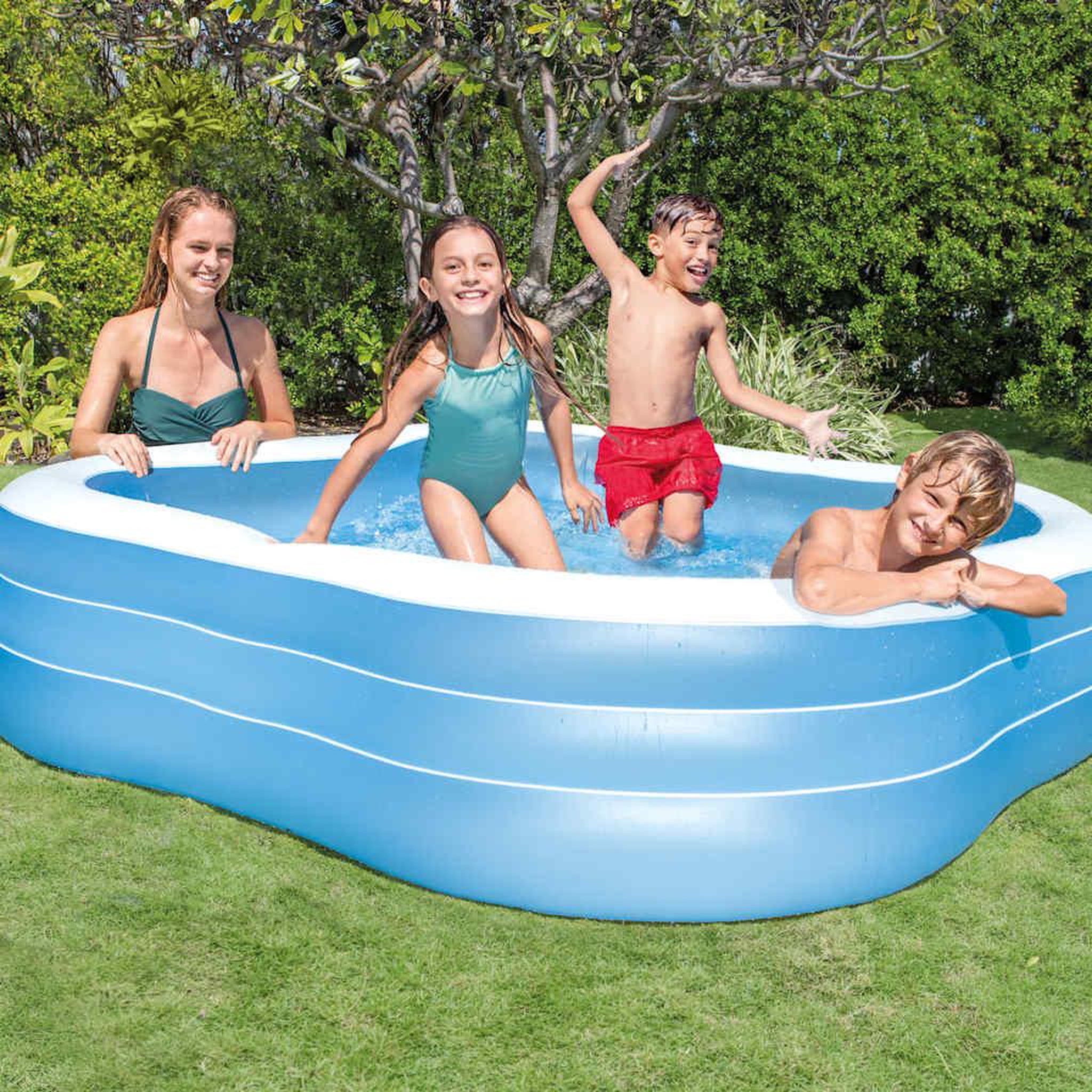 Voir la diapositive 3 : INTEX Piscine gonflable carrée  hublot  229cm violet