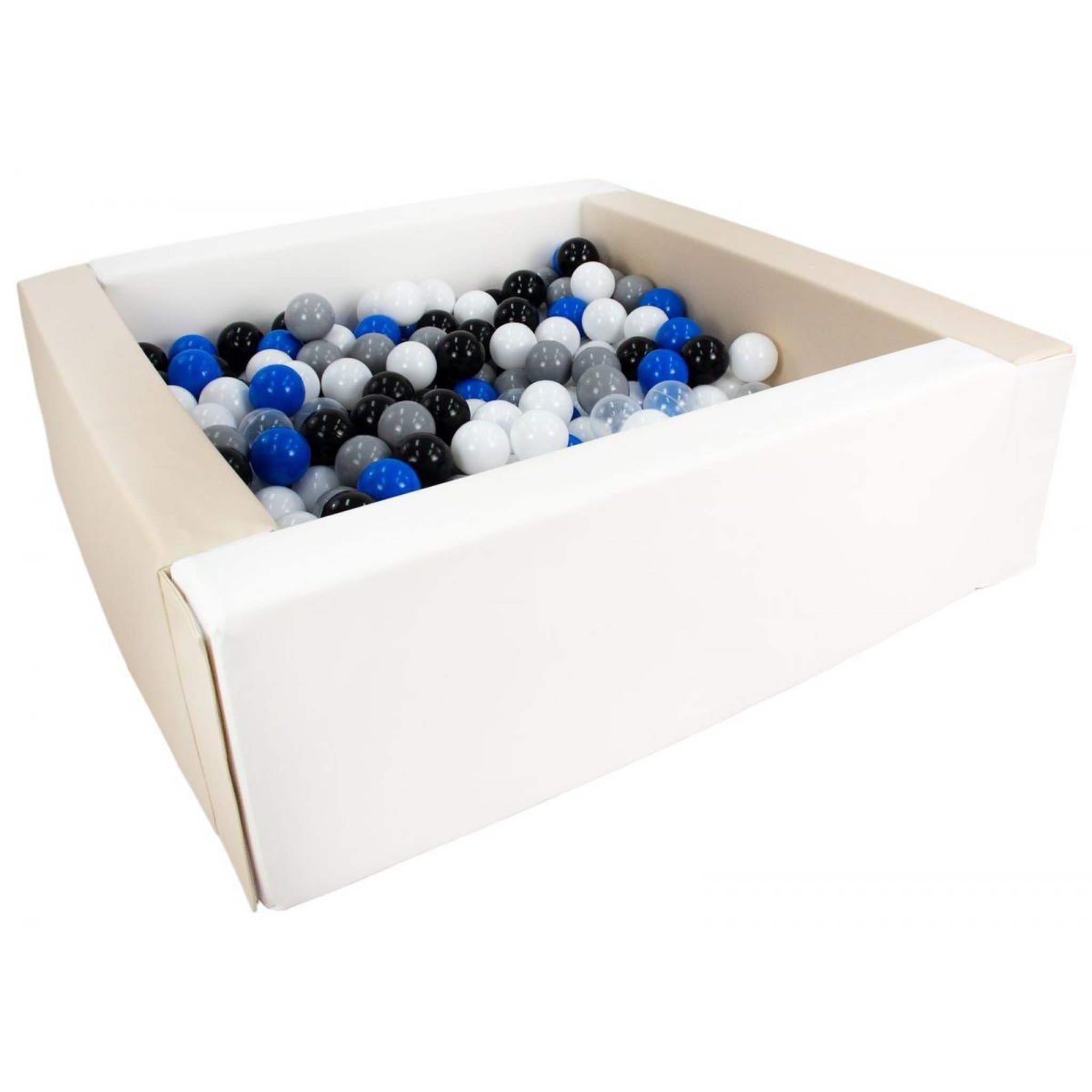 VELINDA Piscine à balles carrée avec 300 balles - blanc, cappuccino/noir, blanc, transparent, bleu, gris