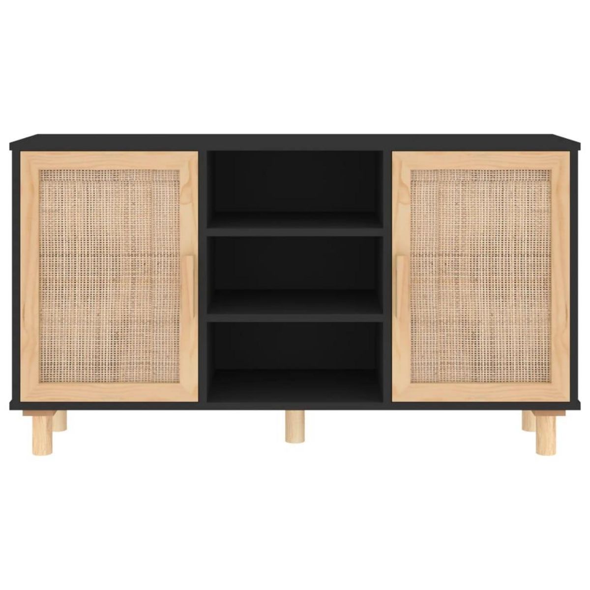 VIDAXL Buffet Noir 105x30x60 cm Bois de pin massif et rotin naturel