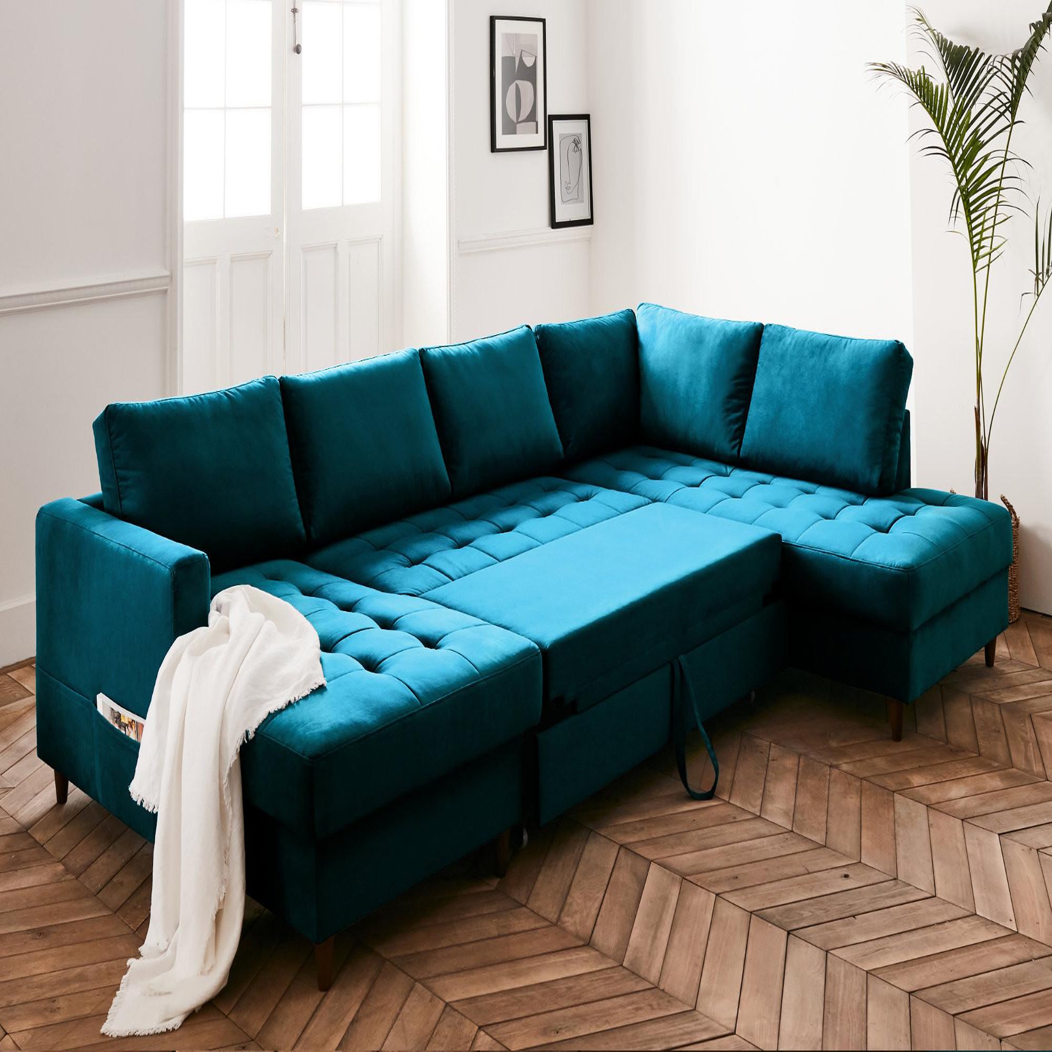 Voir la diapositive 3 : LISA DESIGN Anna - canapé panoramique d'angle droit - 7 places - convertible avec coffre - en velours