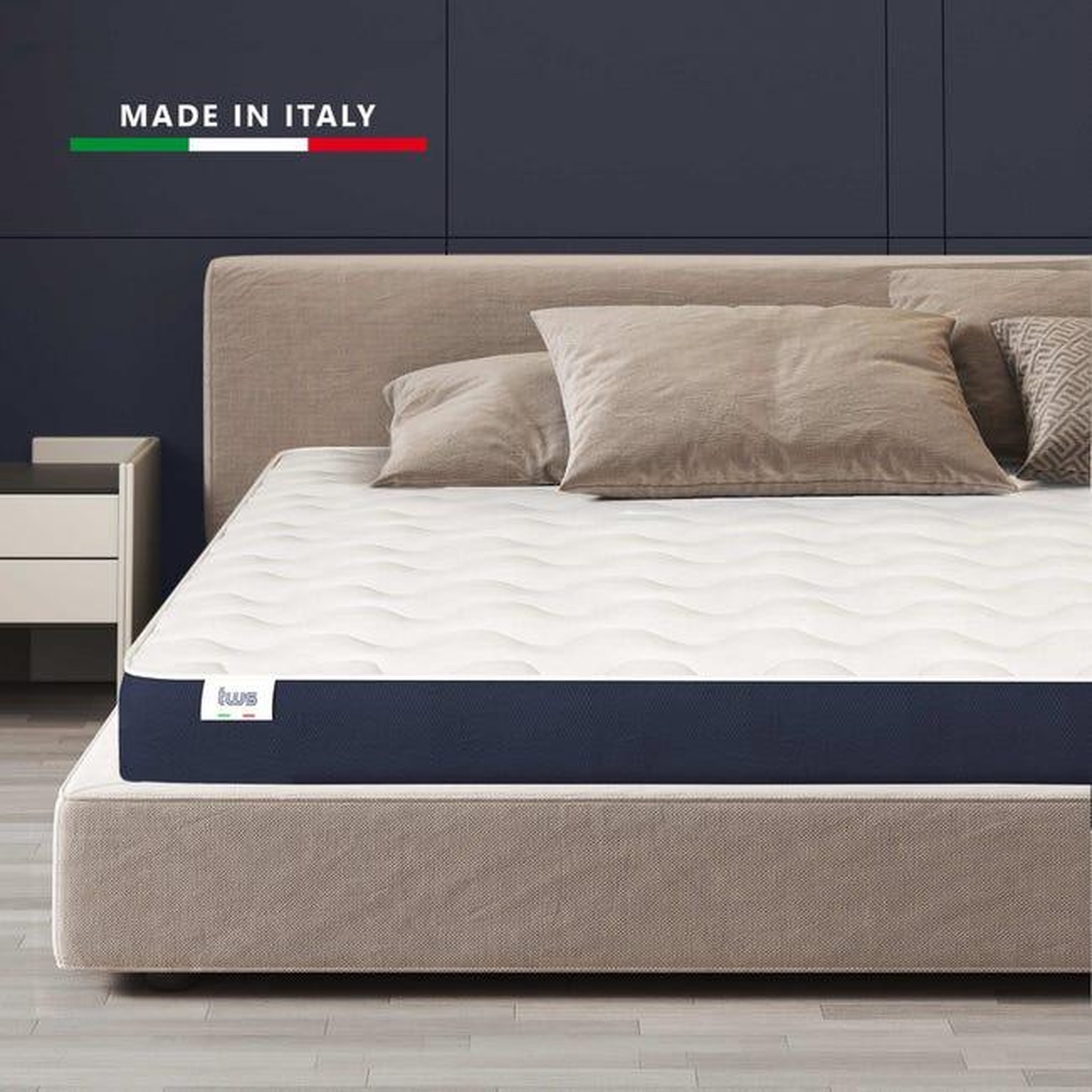 Voir la diapositive 3 : THE WHITE STONE Matelas 80 x 190 en Waterfoam Hypoallergénique | Hauteur 14 cm | Rembourrage en ouate et revêtement en tissu 3D respirant, anti-acarien et antifongique | Fabriqué en Italie