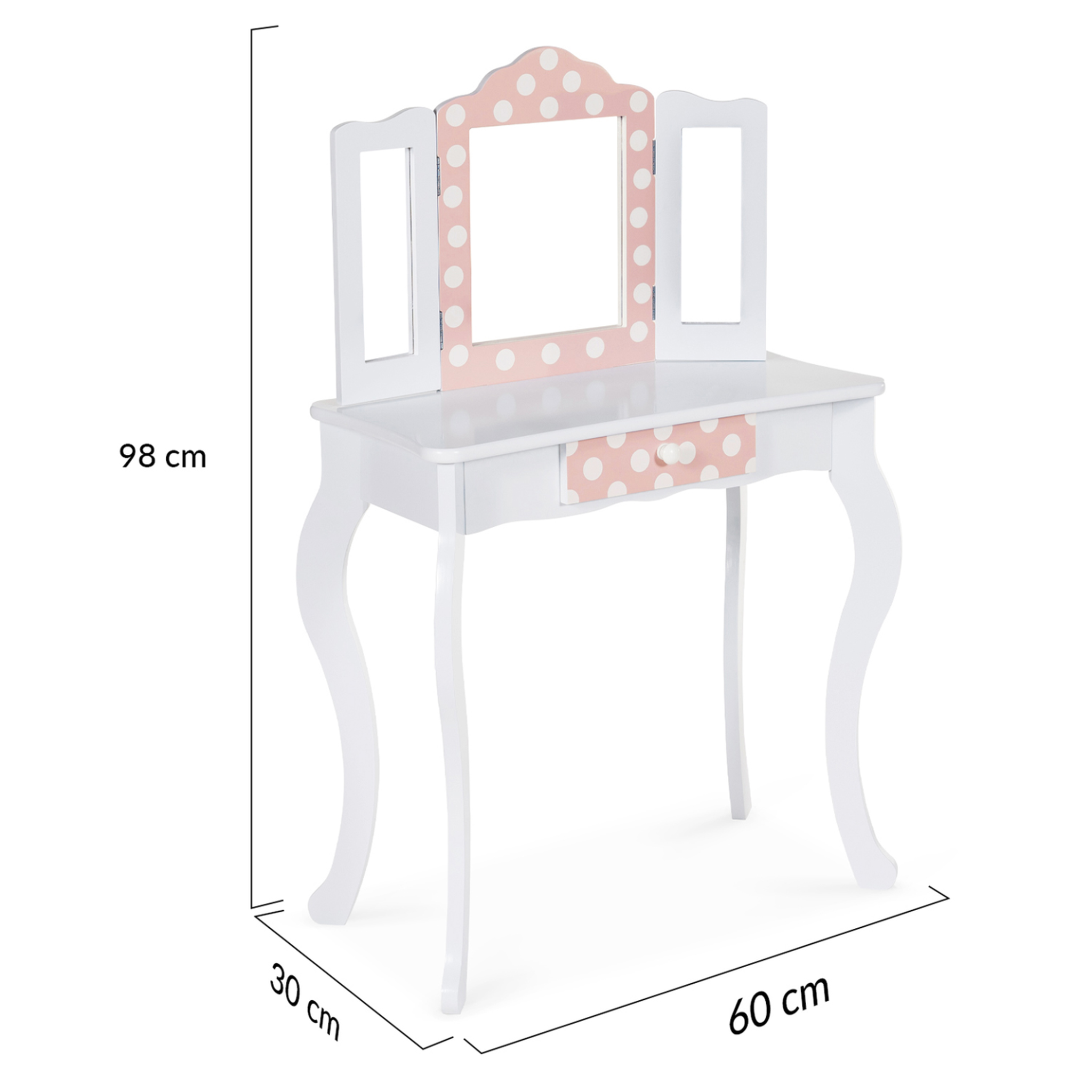 Voir la diapositive 6 : ID MARKET Coiffeuse enfant roza blanche et rose avec 3 miroirs et tabouret