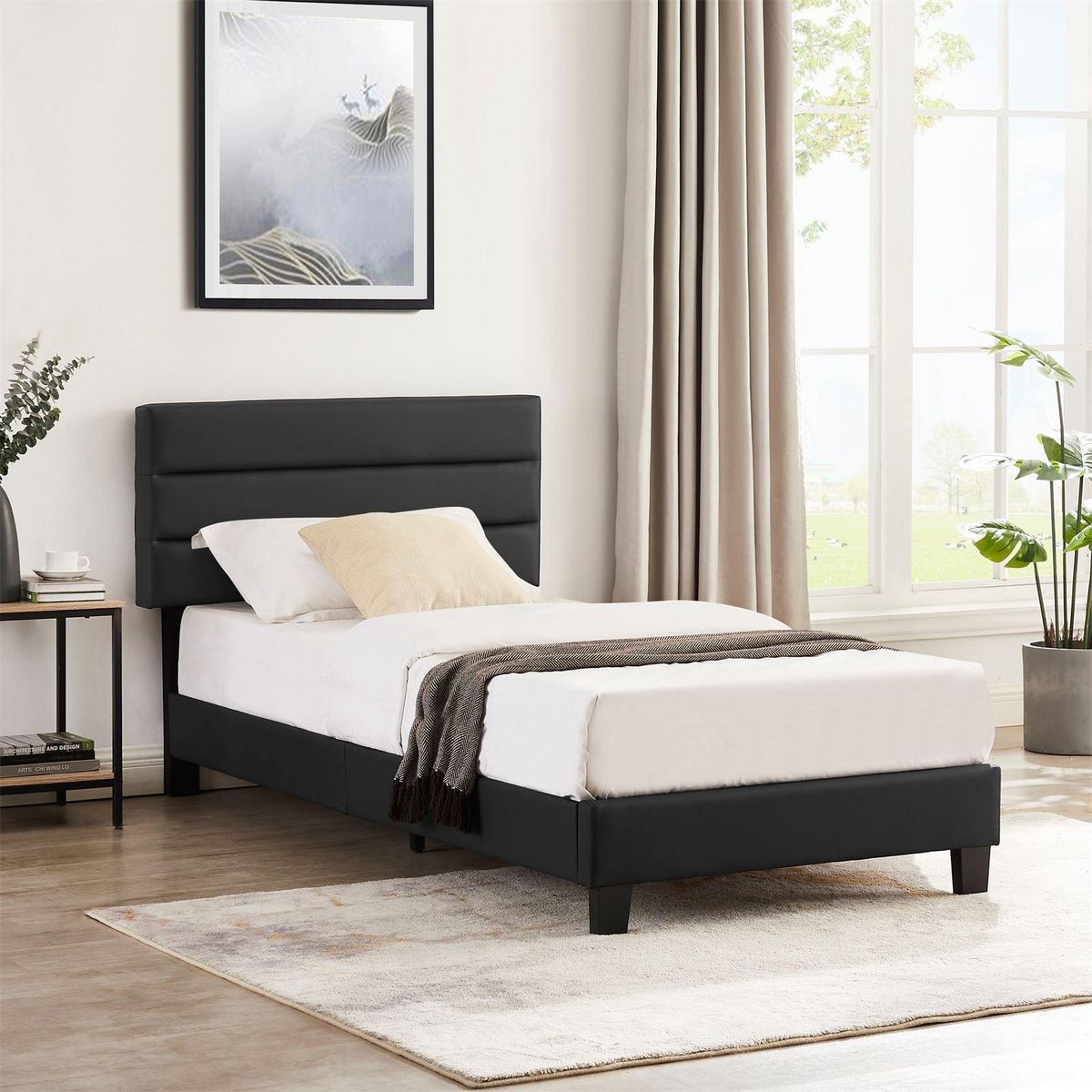 IDIMEX Lit 1 place HUDSON, 90 x 190 cm, capitonné avec sommier, revêtement synthétique