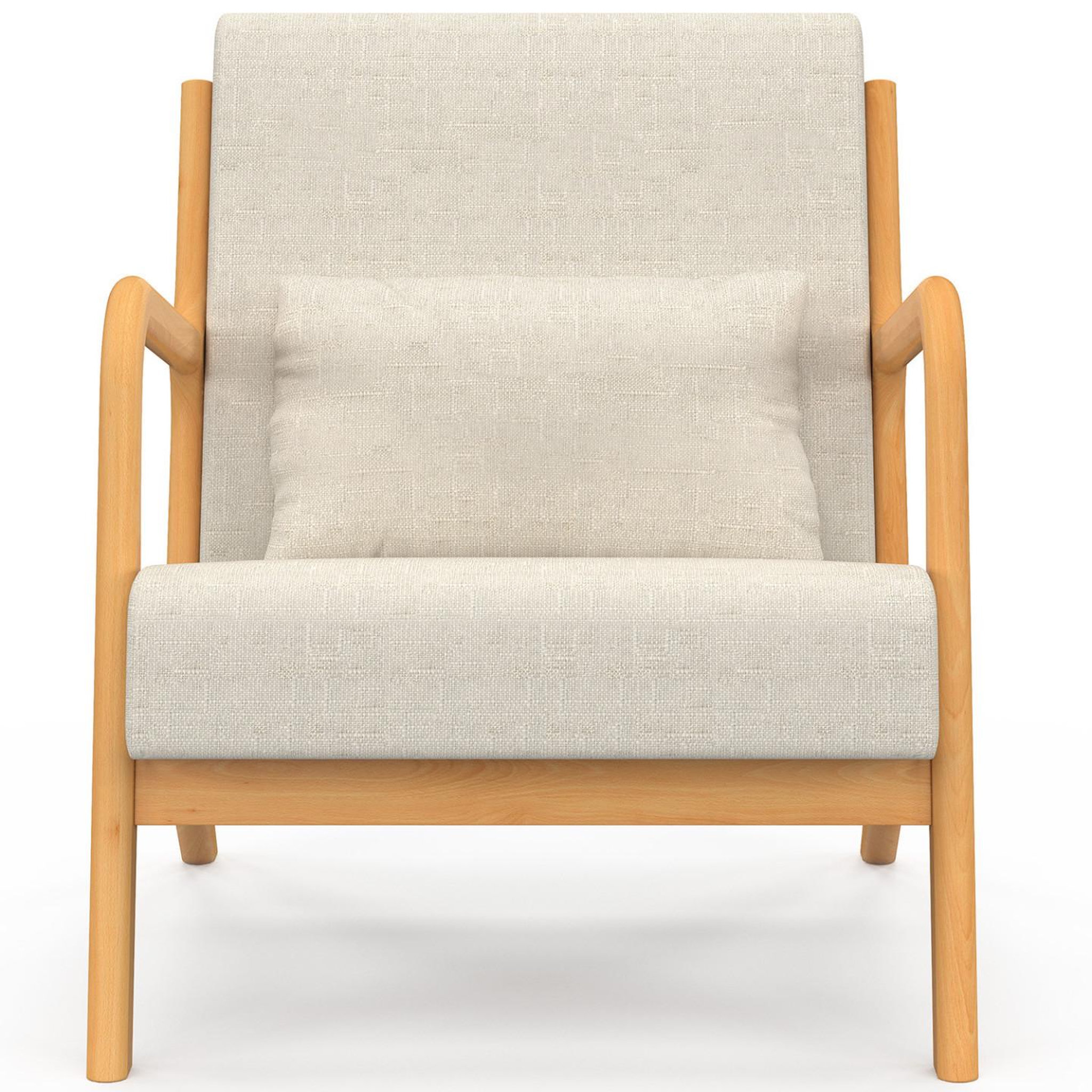 Voir la diapositive 3 : ID MARKET Fauteuil scandinave JOSEPH en tissu beige accoudoirs et pieds bois