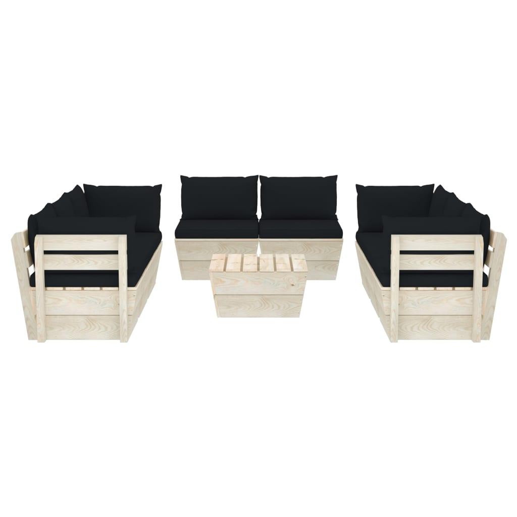 Voir la diapositive 3 : VIDAXL Salon de jardin palette 9 pcs avec coussins bois d'epicea