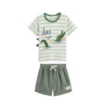Petit Béguin Ensemble enfant t-shirt et short en éponge Crocro rigolo. Coloris disponibles : Vert