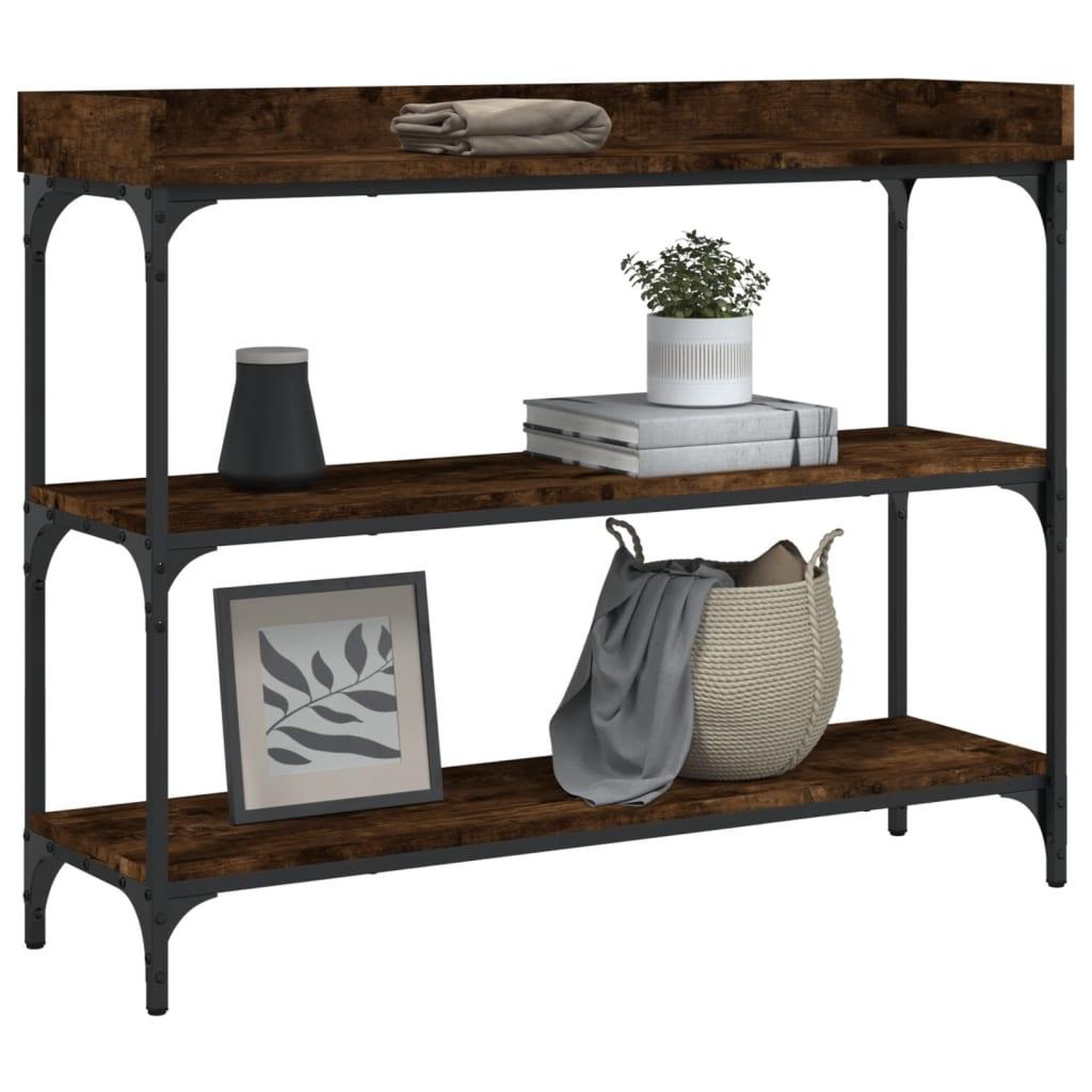 Voir la diapositive 3 : VIDAXL Table console avec etageres chene fume 100x30x80 cm