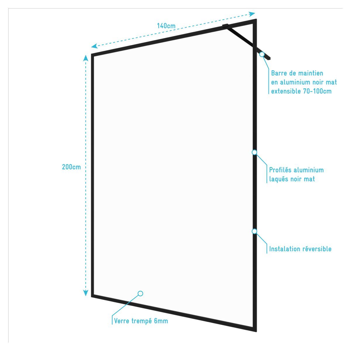 Aurlane Paroi de douche à l'italienne noir 140x200 cm - DARK EDGE 140