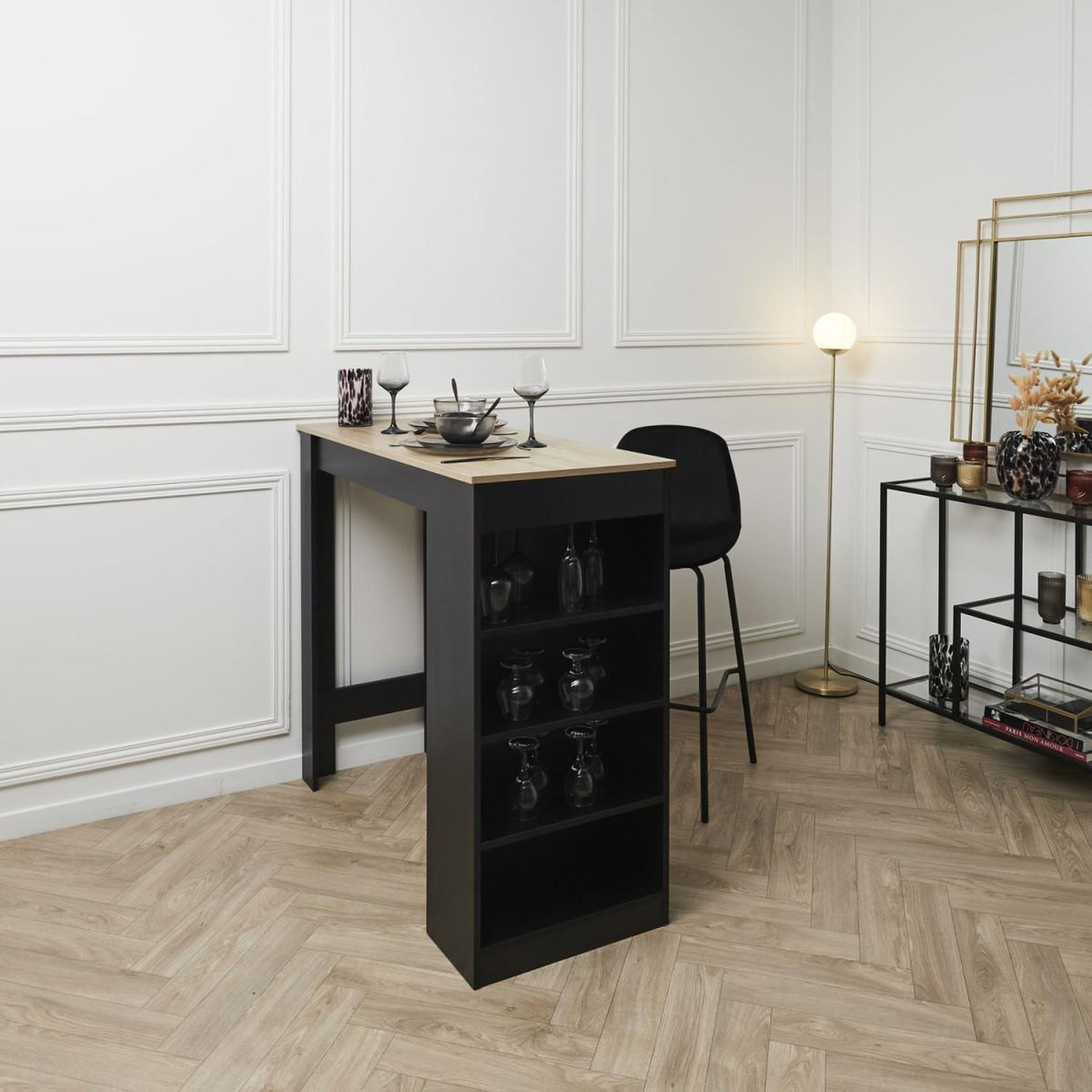 Voir la diapositive 5 : The Home Deco Factory Lot de 2 chaises de bar velours  giulia  100cm noir