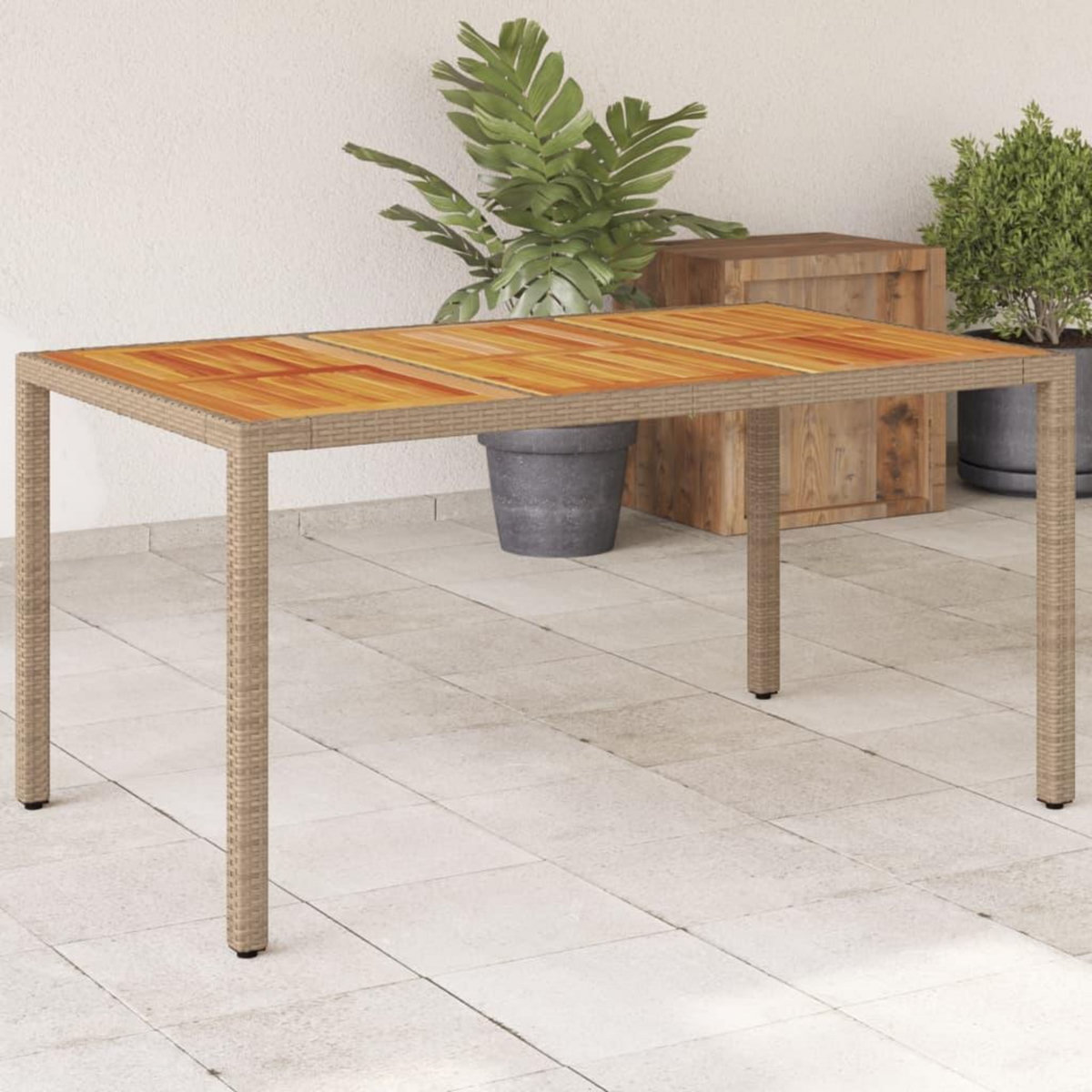 VIDAXL Table de jardin beige 150x90x75 cm resine tressee bois d'acacia