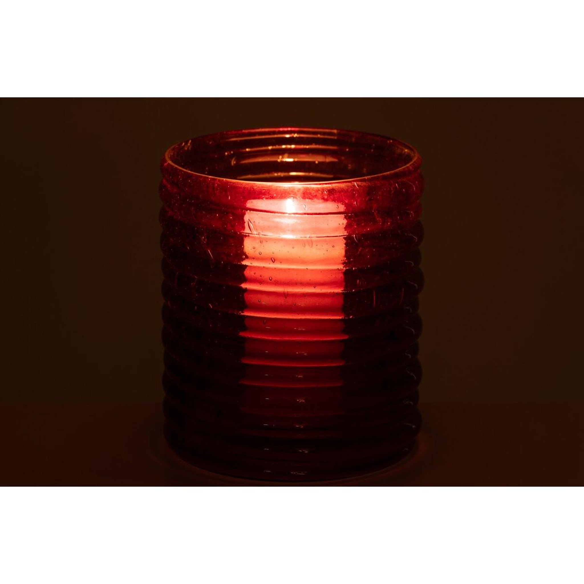 Voir la diapositive 4 : J-LINE Photophore Côtelé en Verre  Magnus  21cm Rouge