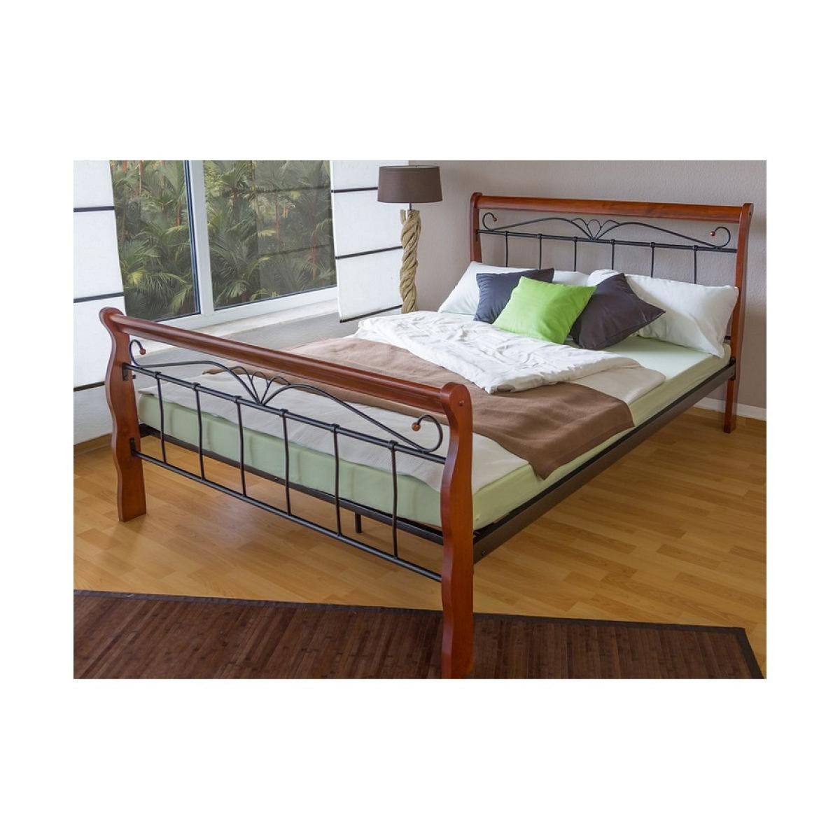 HomeStyle4U Design metal lit double 140 x 200 cadre de lit lattes bois neuf