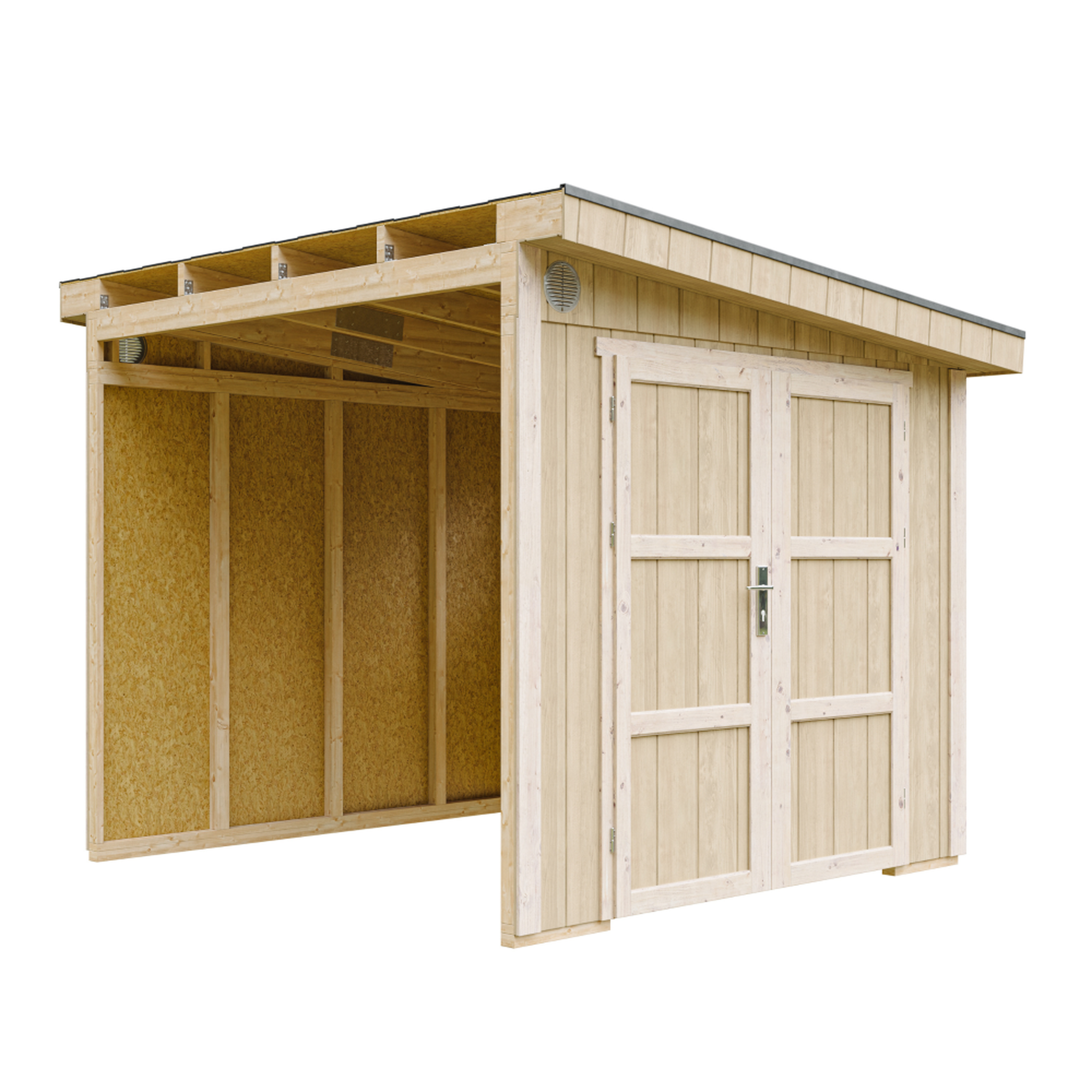 TIMBELA Abri de jardin qualité premium 5,9 m² 231x248x294 cm sans plancher et paroi latérale m938b. Coloris disponibles : Rouge, Beige, Jaune, Gris, Marron
