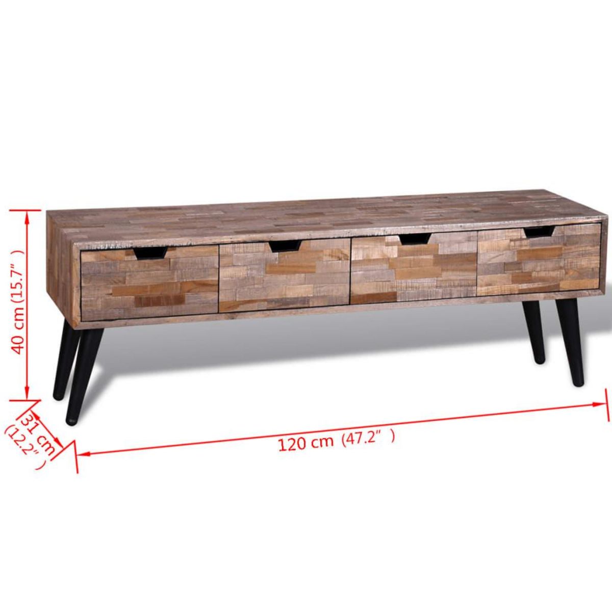 VIDAXL Table console TV avec 4 tiroirs Bois de teck recycle