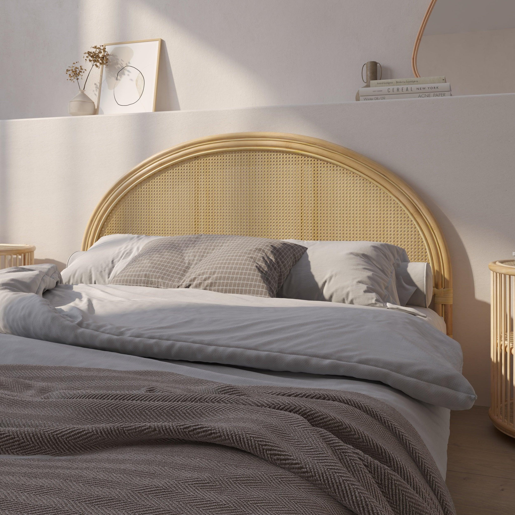 Voir la diapositive 2 : MAISON PAVANE Tête de lit 160 cm en rotin et cannage-néora
