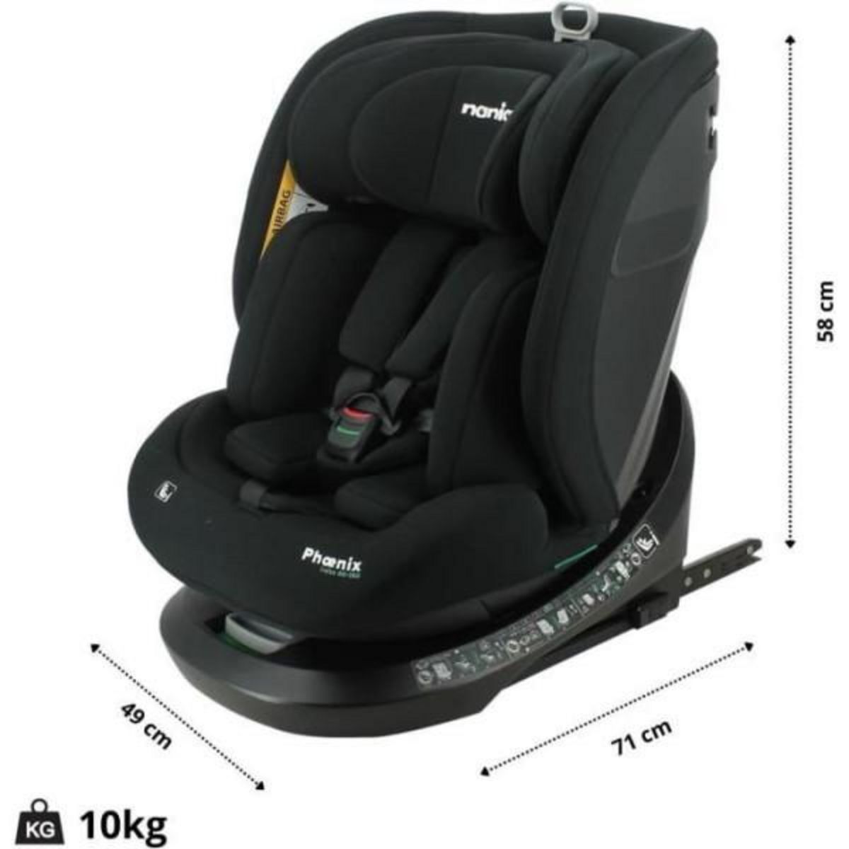 NANIA Siege Auto  isofix - NANIA - PHoeNIX - Groupe 0/1/2/3 - I-Size - Pivotant - Inclinable - Réducteur - Noir