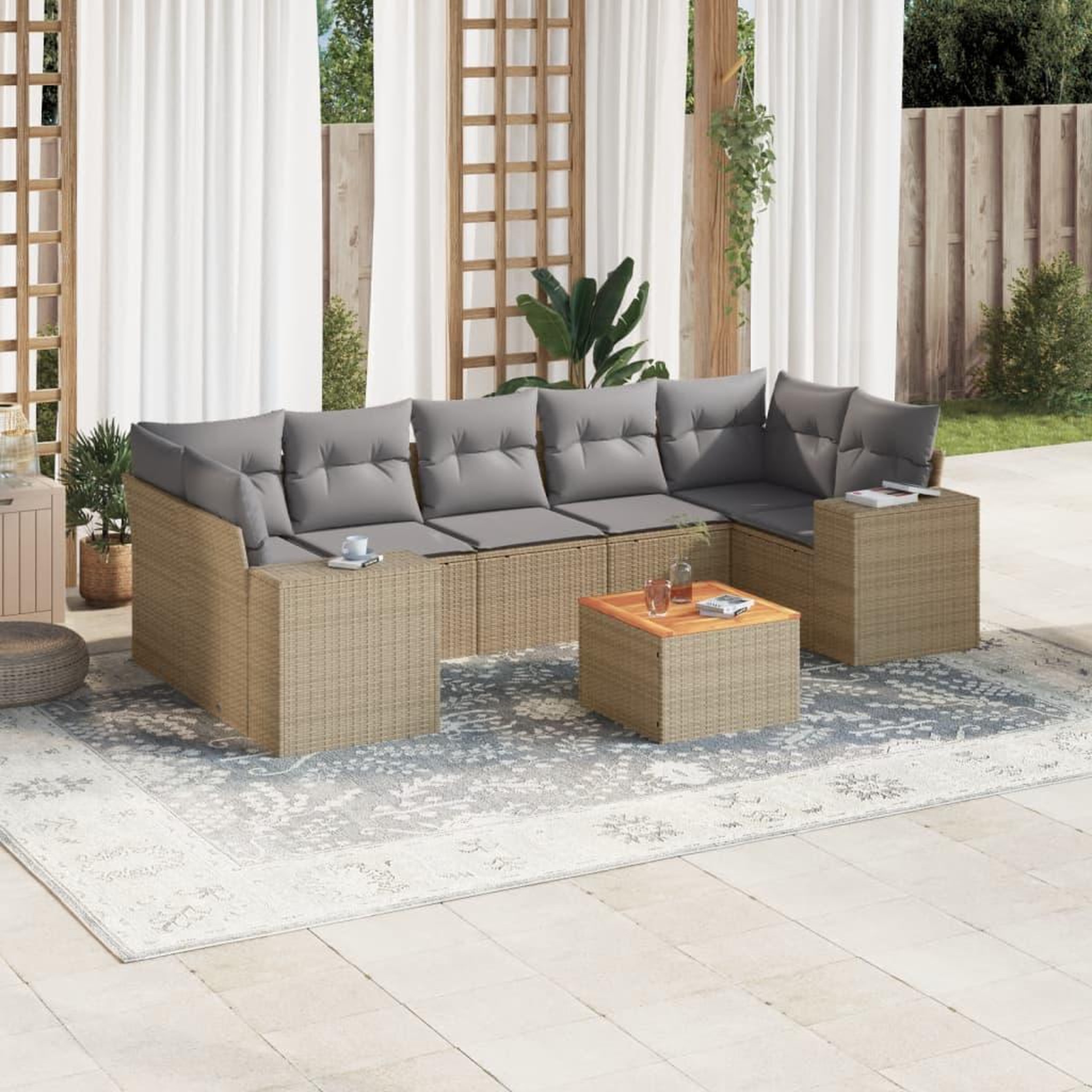 VIDAXL Salon de jardin avec coussins 8 pcs beige resine tressee