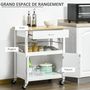 Voir la diapositive 6 : HOMCOM Desserte de cuisine multi-rangements - dim. 73L x 50l x 91H cm - poignées métal MDF blanc plateau bois bambou verni