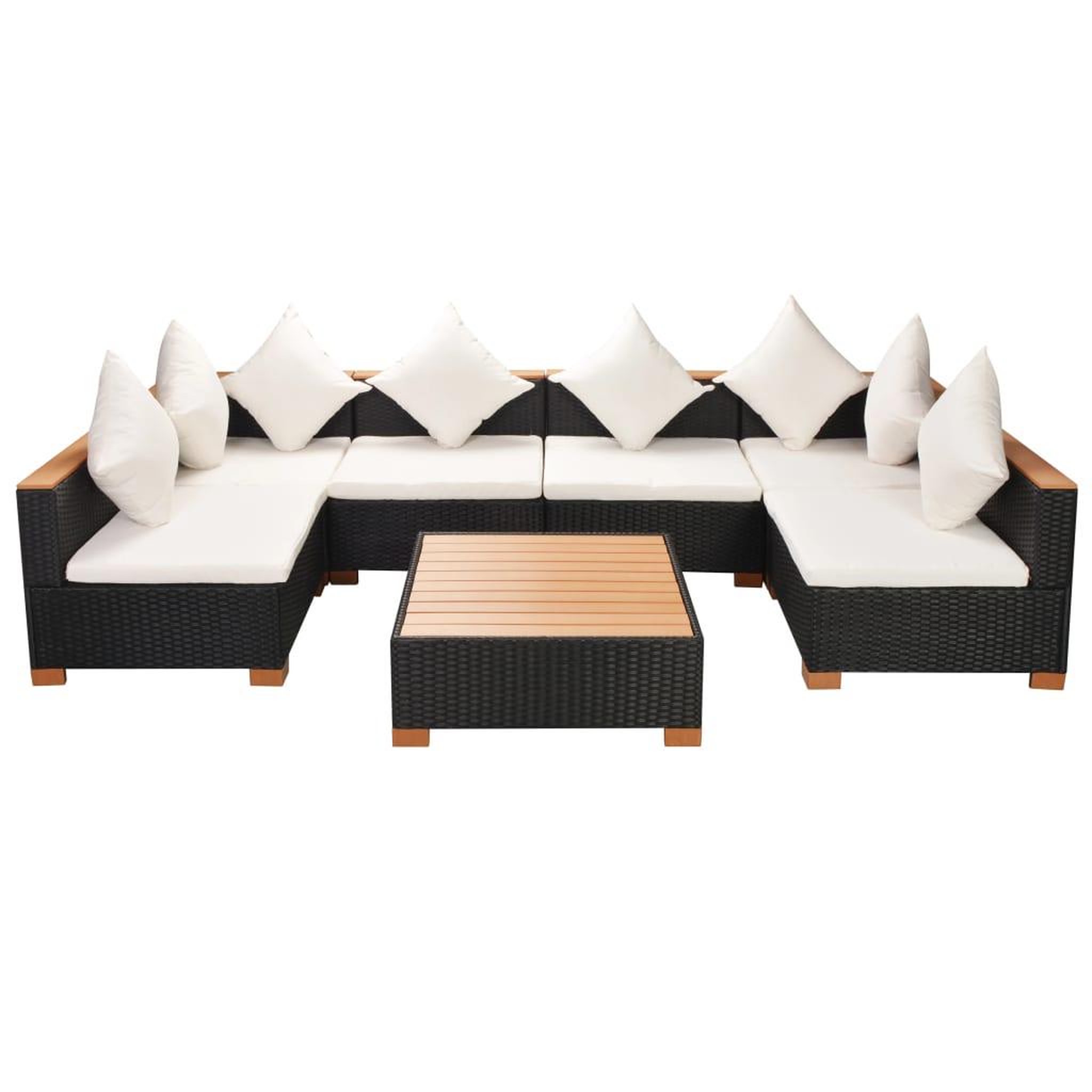 Voir la diapositive 2 : VIDAXL Salon de jardin 7 pcs avec coussins Resine tressee Noir