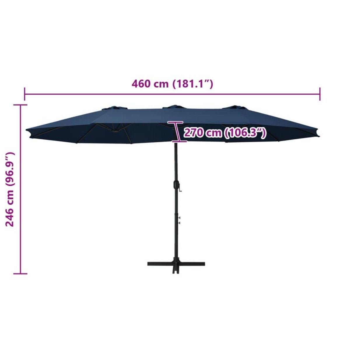VIDAXL Parasol d'exterieur et poteau en aluminium 460x270 cm Bleu