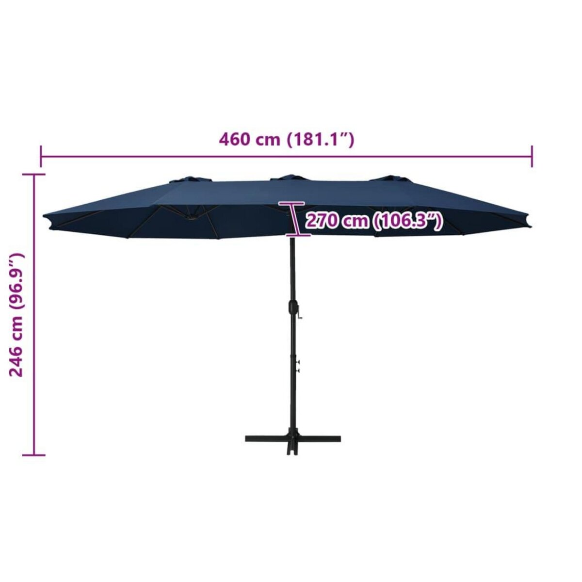VIDAXL Parasol d'exterieur et poteau en aluminium 460x270 cm Bleu