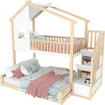 MERAX Lit superposé 140x200(90x200)cm coloris naturel+blanc pin