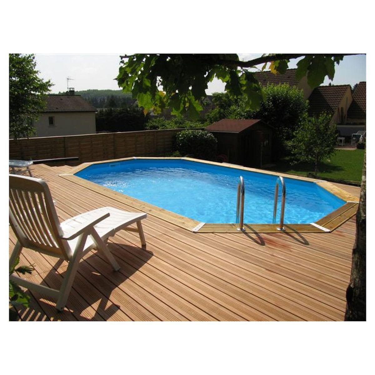 UBBINK Piscine enterrée bois octogonale - 400X610x130cm - Liner Bleu -OCEA 