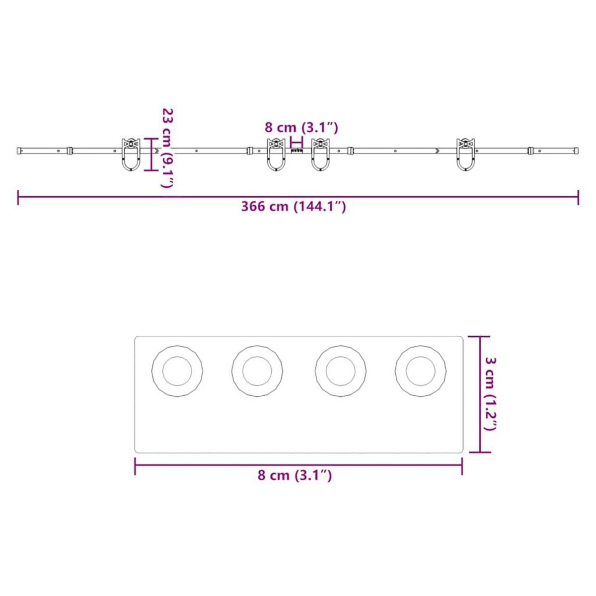 VIDAXL Kit de quincaillerie de porte coulissante 366 cm acier noir