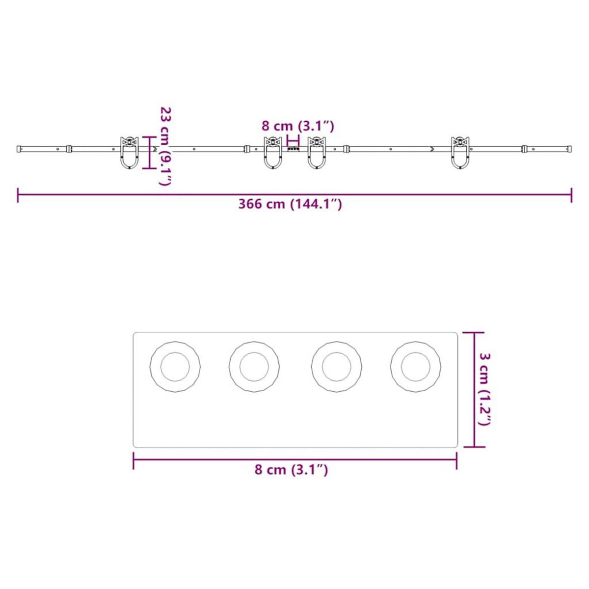 VIDAXL Kit de quincaillerie de porte coulissante 366 cm acier noir