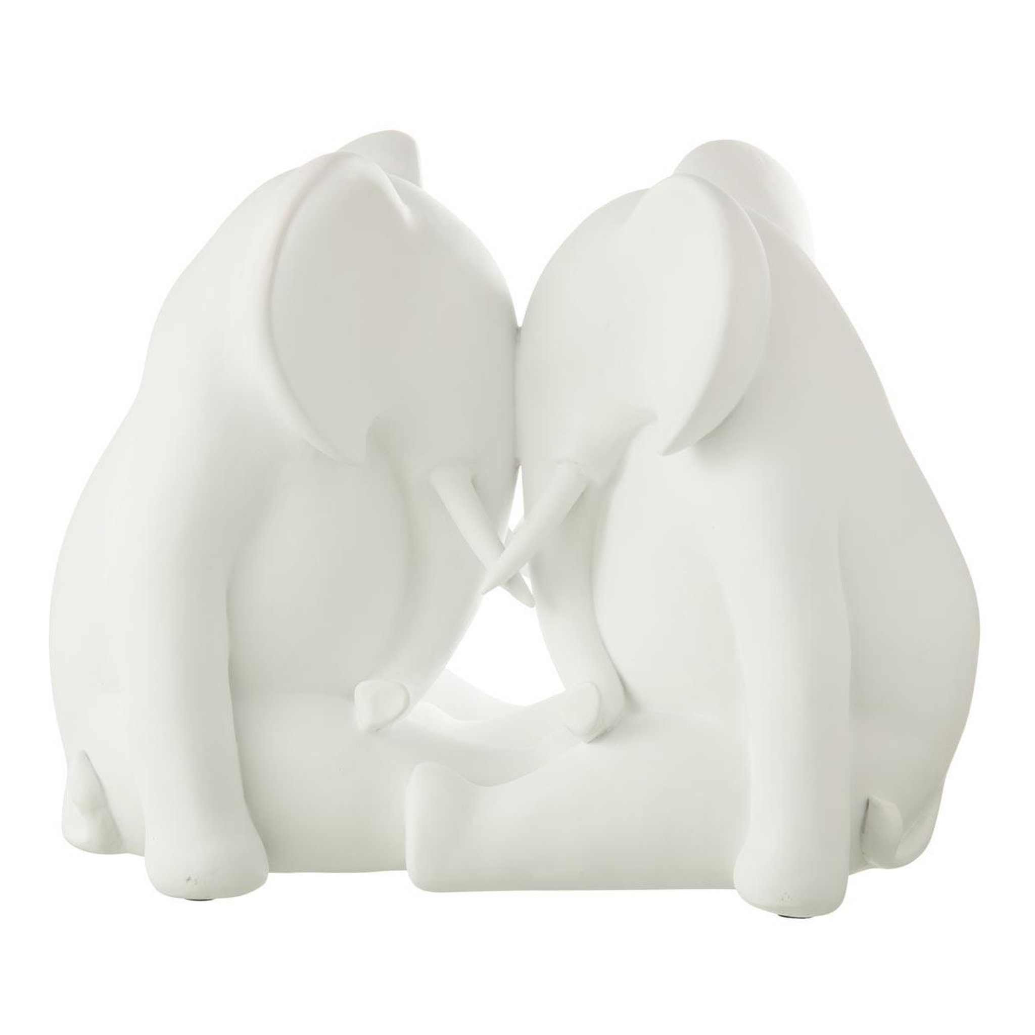 J-LINE Statuette éléphant face à face  burl  36cm blanc
