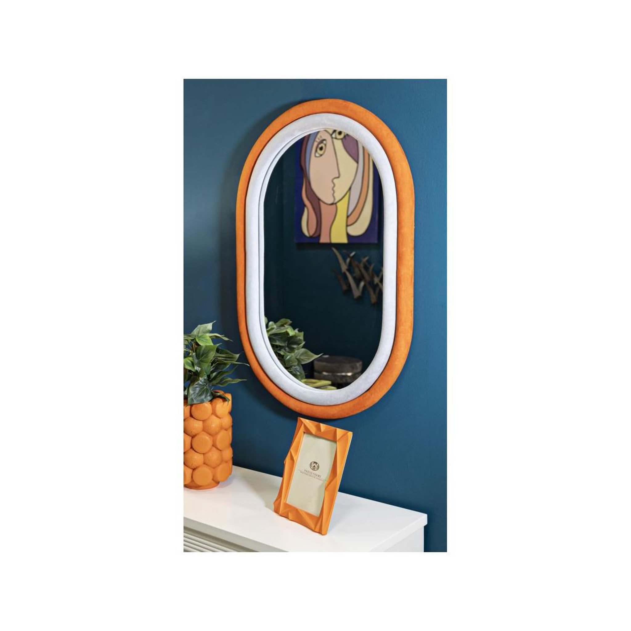 Voir la diapositive 5 : Paris Prix Miroir Mural en Velours  Anthony  90cm Gris & Orange