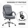 HOMCOM Fauteuil de bureau manager chaise de bureau ergonomique double coussin réglable roulettes toile lin gris clair