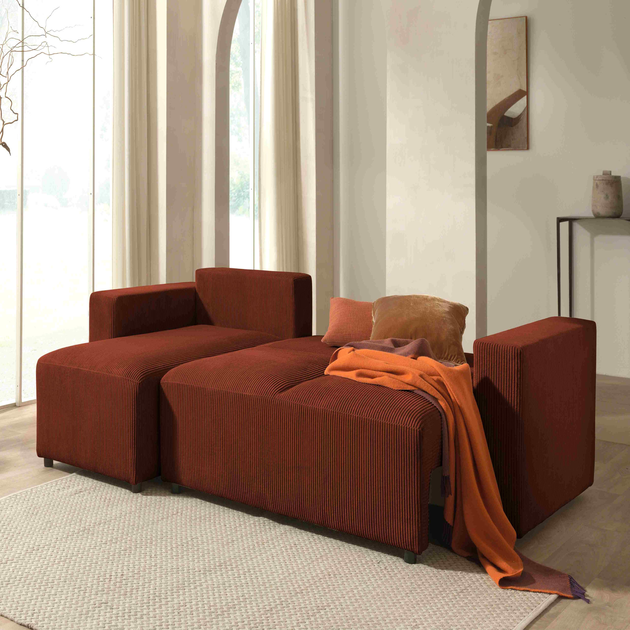 Voir la diapositive 3 : LISA DESIGN Livy - canapé d'angle convertible et coffre - réversible - en velours côtelé - 4 places