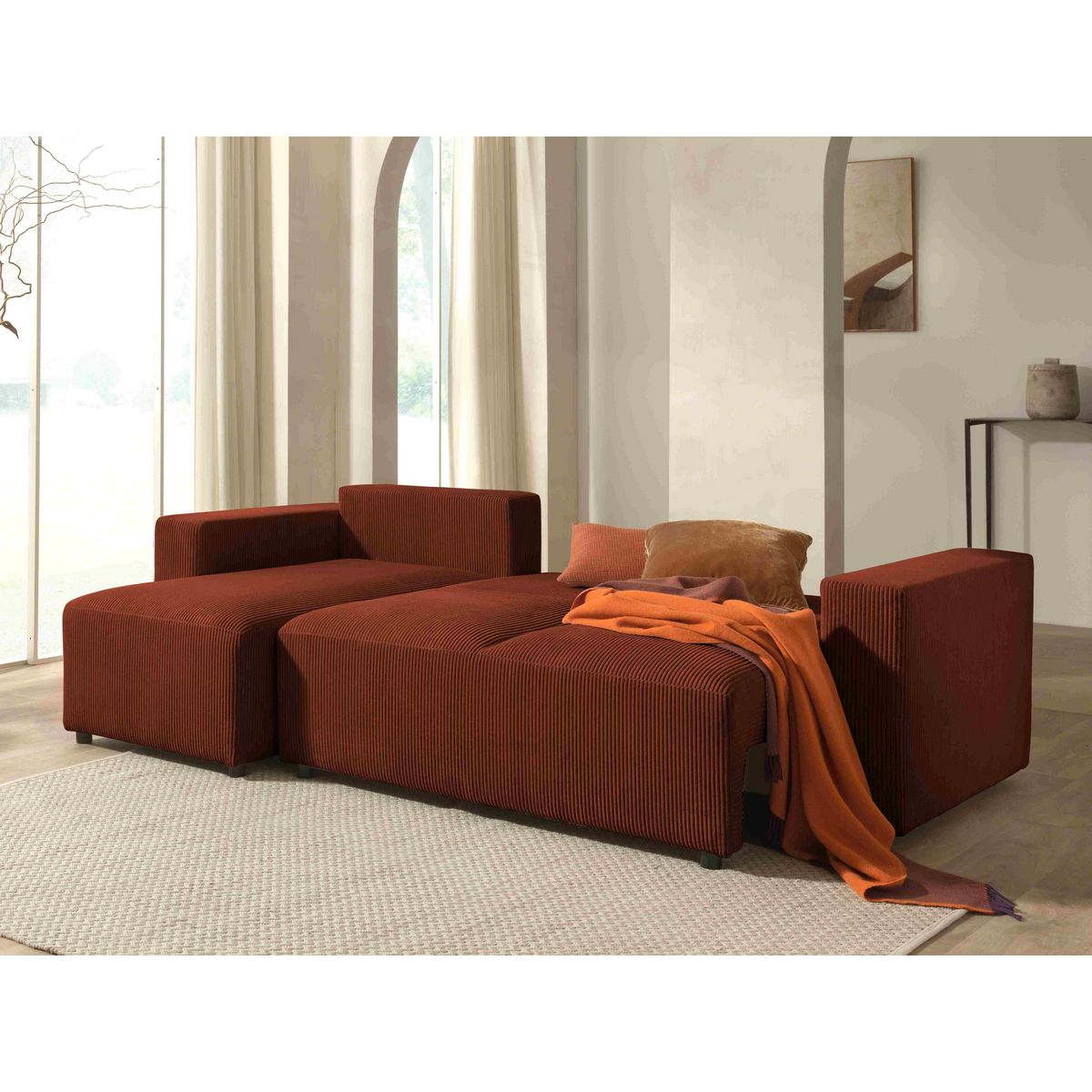 LISA DESIGN Livy - canapé d'angle convertible et coffre - réversible - en velours côtelé - 4 places