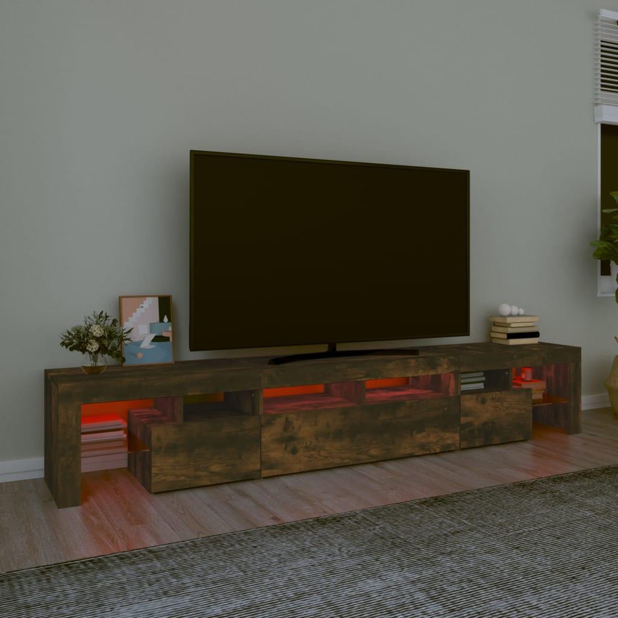 Voir la diapositive 5 : VIDAXL Meuble TV avec lumieres LED Chene fume 230x36,5x40 cm