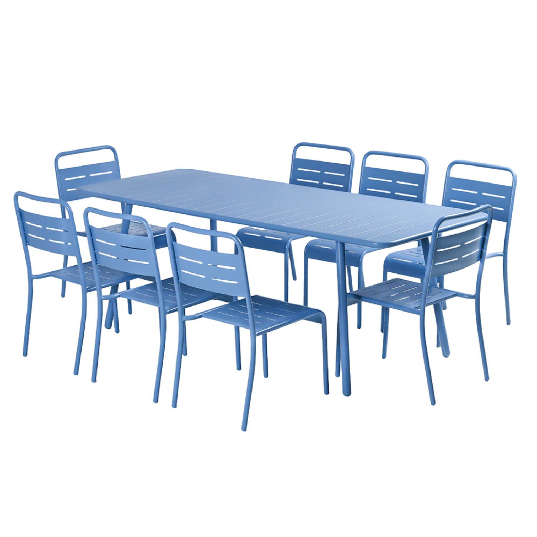 CONCEPT USINE Ensemble table de jardin 200 cm et 8 chaises bleu bergame
