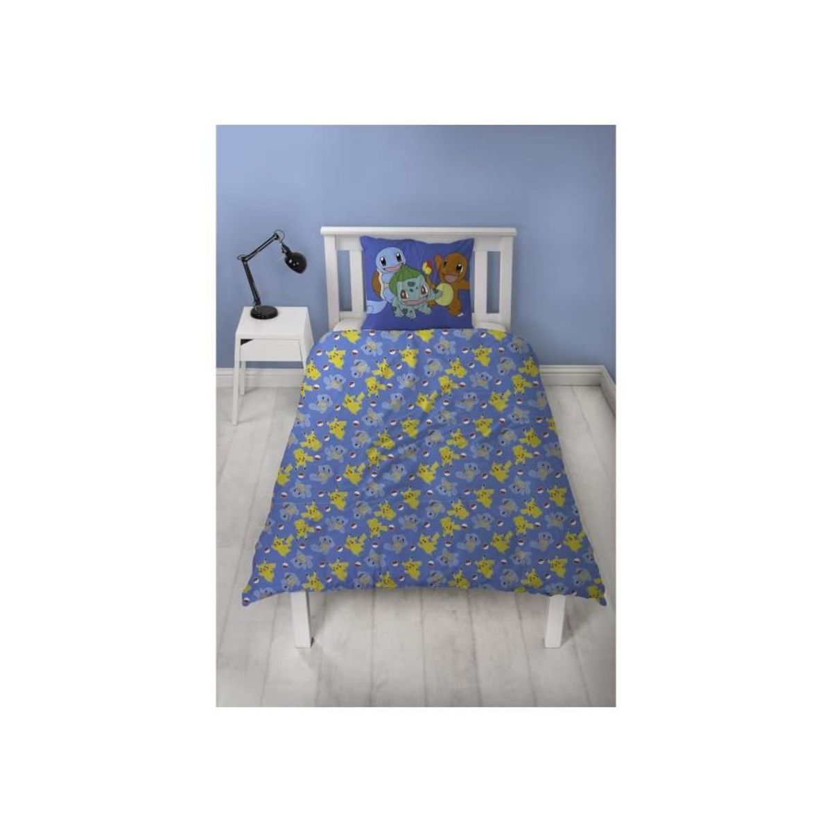 Pokemon Parure de lit réversible - POKEMON - Pikachu et Starter 1G II - Microfibre - 1 housse de couette 140 x 200 cm + 1 taie 63 x 63