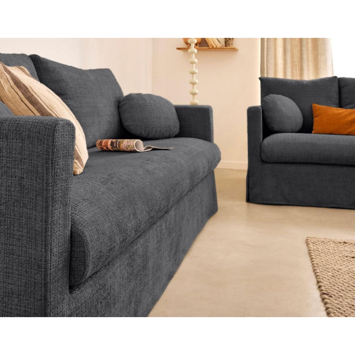 LISA DESIGN Serena - canapé droit déhoussable 3 places en velours texturé