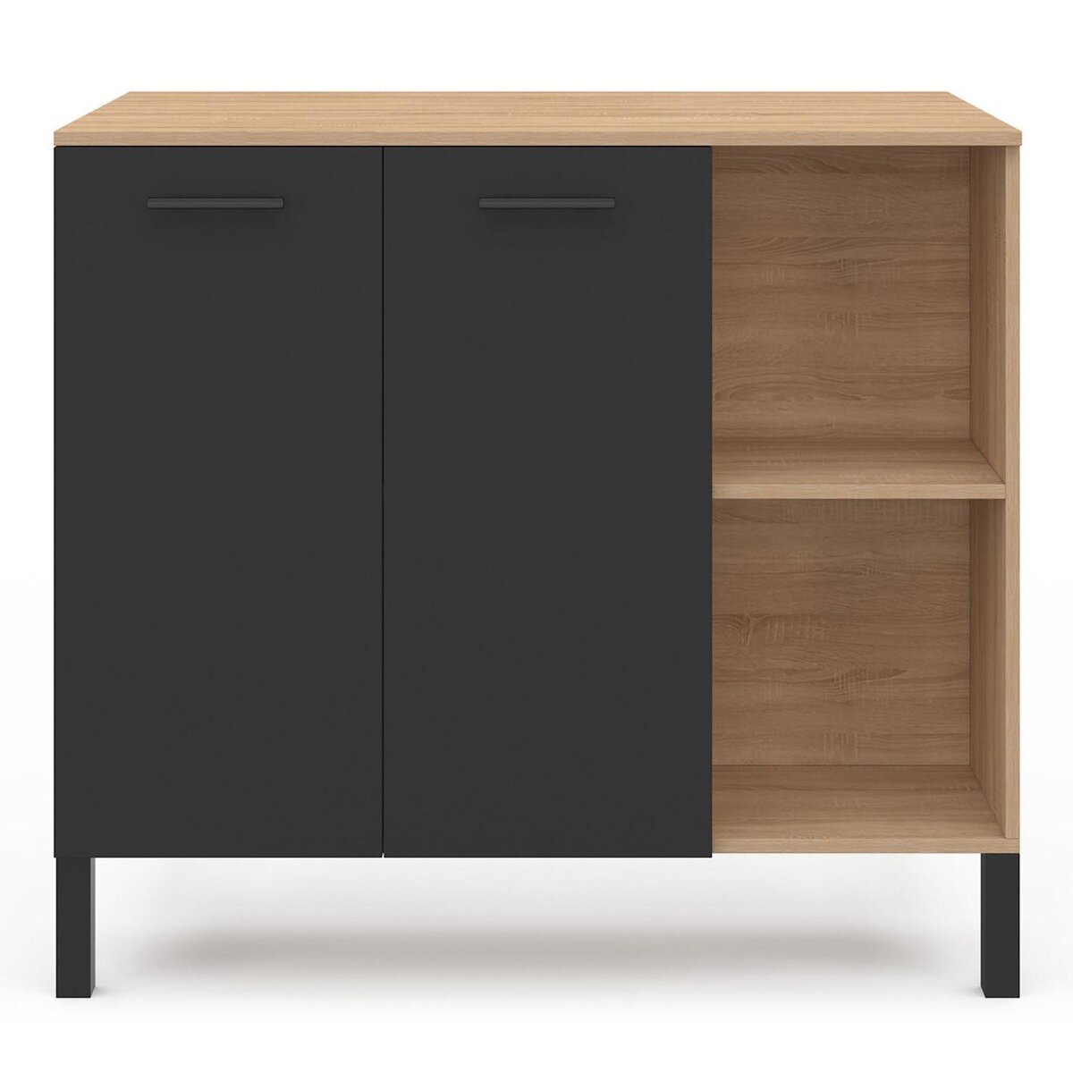 ID MARKET Table de bar îlot CINA 100 cm bois noir et plateau façon hêtre