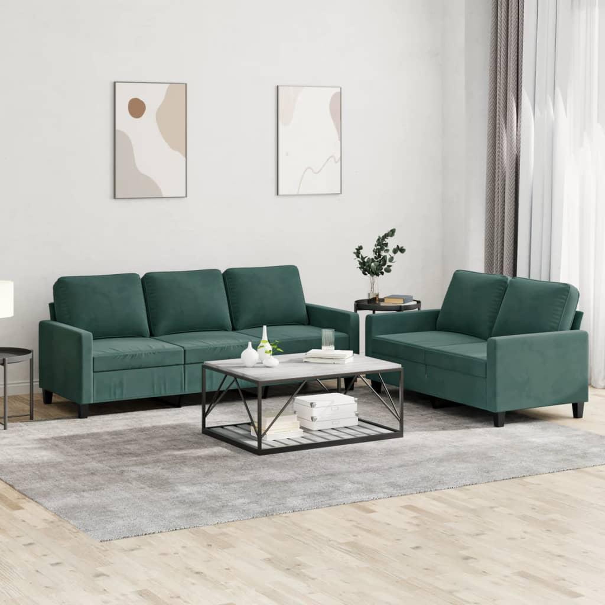 VIDAXL Ensemble de canapes 2 pcs avec coussins Vert fonce Velours