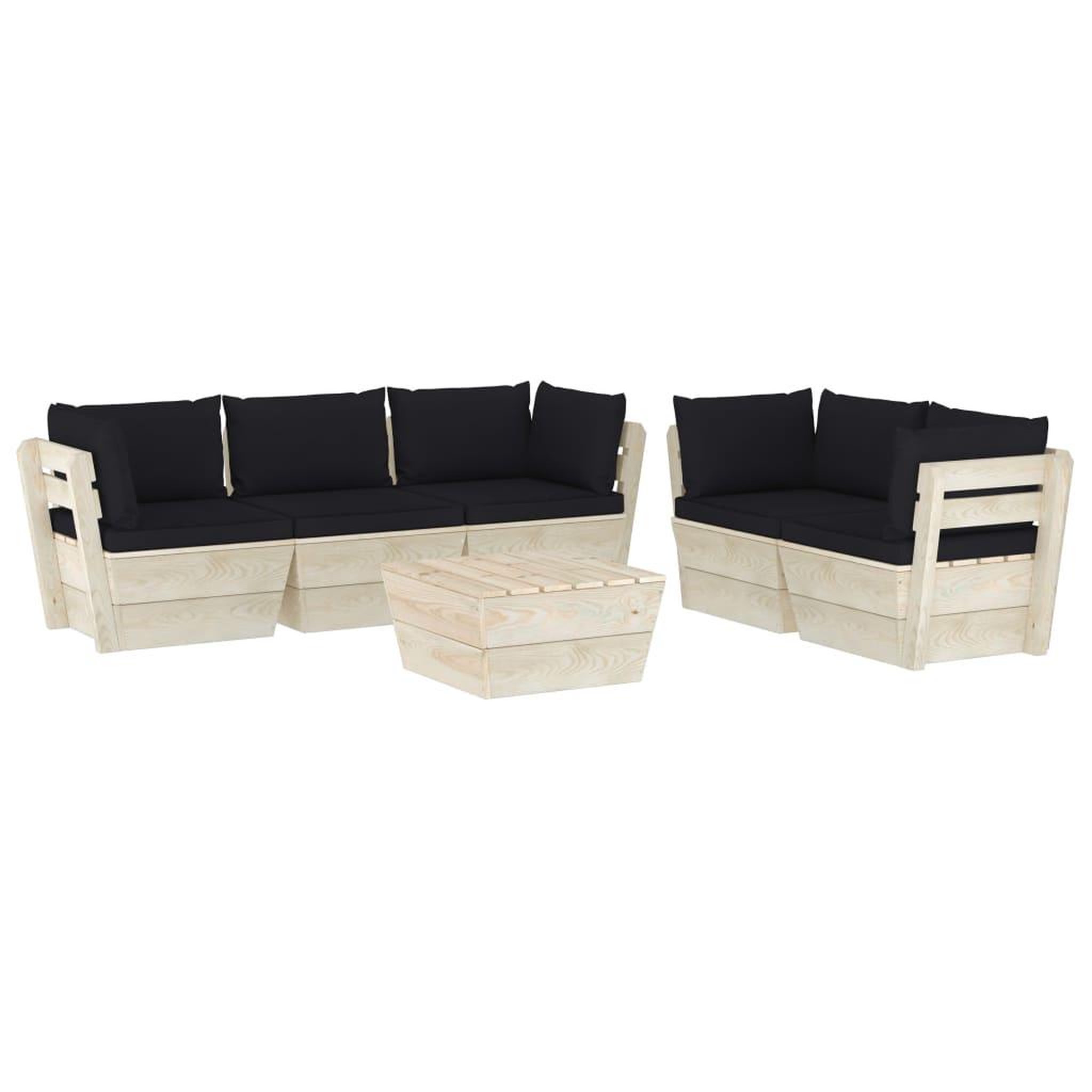 Voir la diapositive 2 : VIDAXL Salon de jardin palette 6 pcs avec coussins bois d'epicea