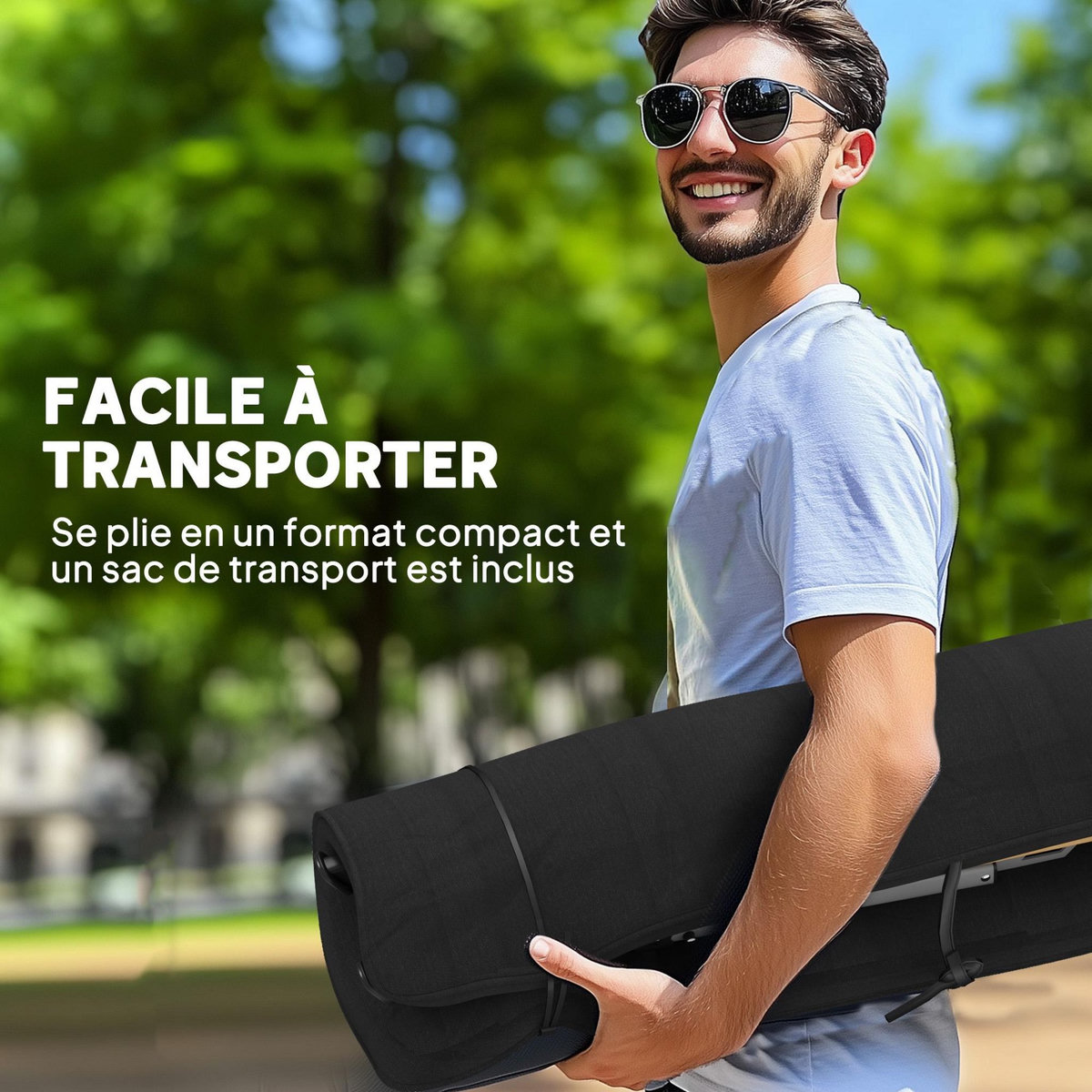 OUTSUNNY Chaise de camping pêche pliable inclinable 4 niveaux sac transport inclus alu gris bois polyester noir