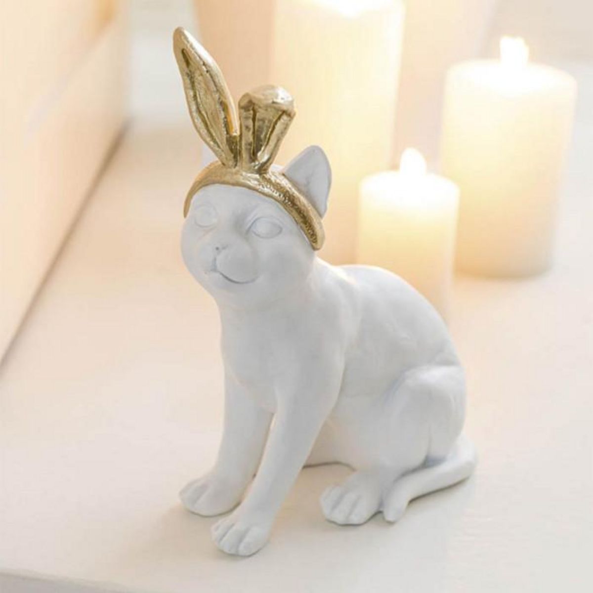 Paris Prix Statuette Déco Chat  Oreille  28cm Blanc