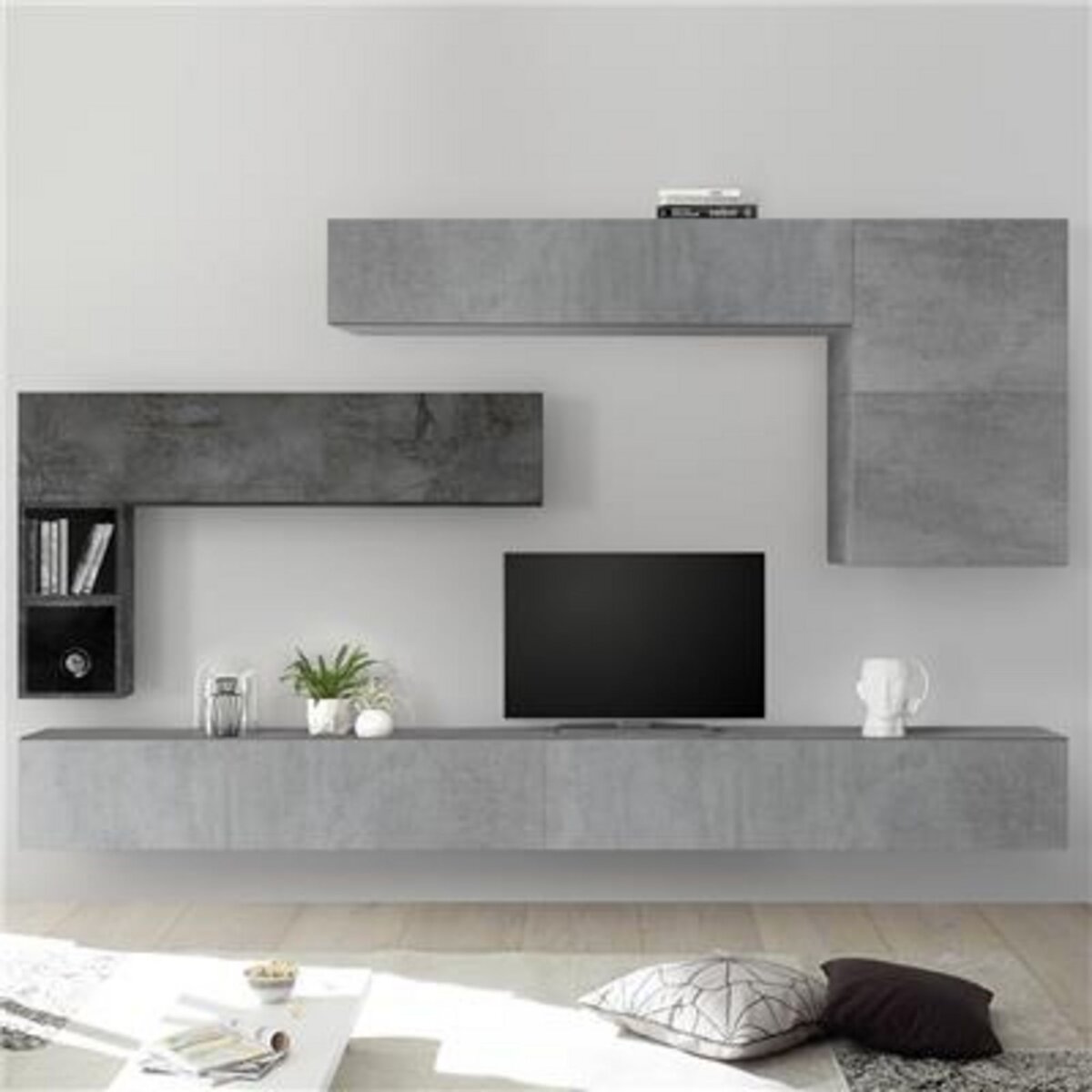 NOUVOMEUBLE Meuble TV avec rangement gris design PIANA