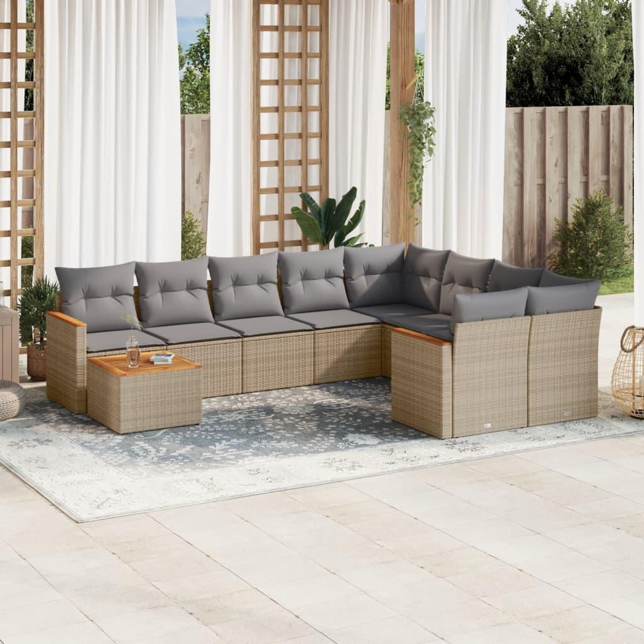 VIDAXL Salon de jardin et coussins 10 pcs melange beige resine tressee